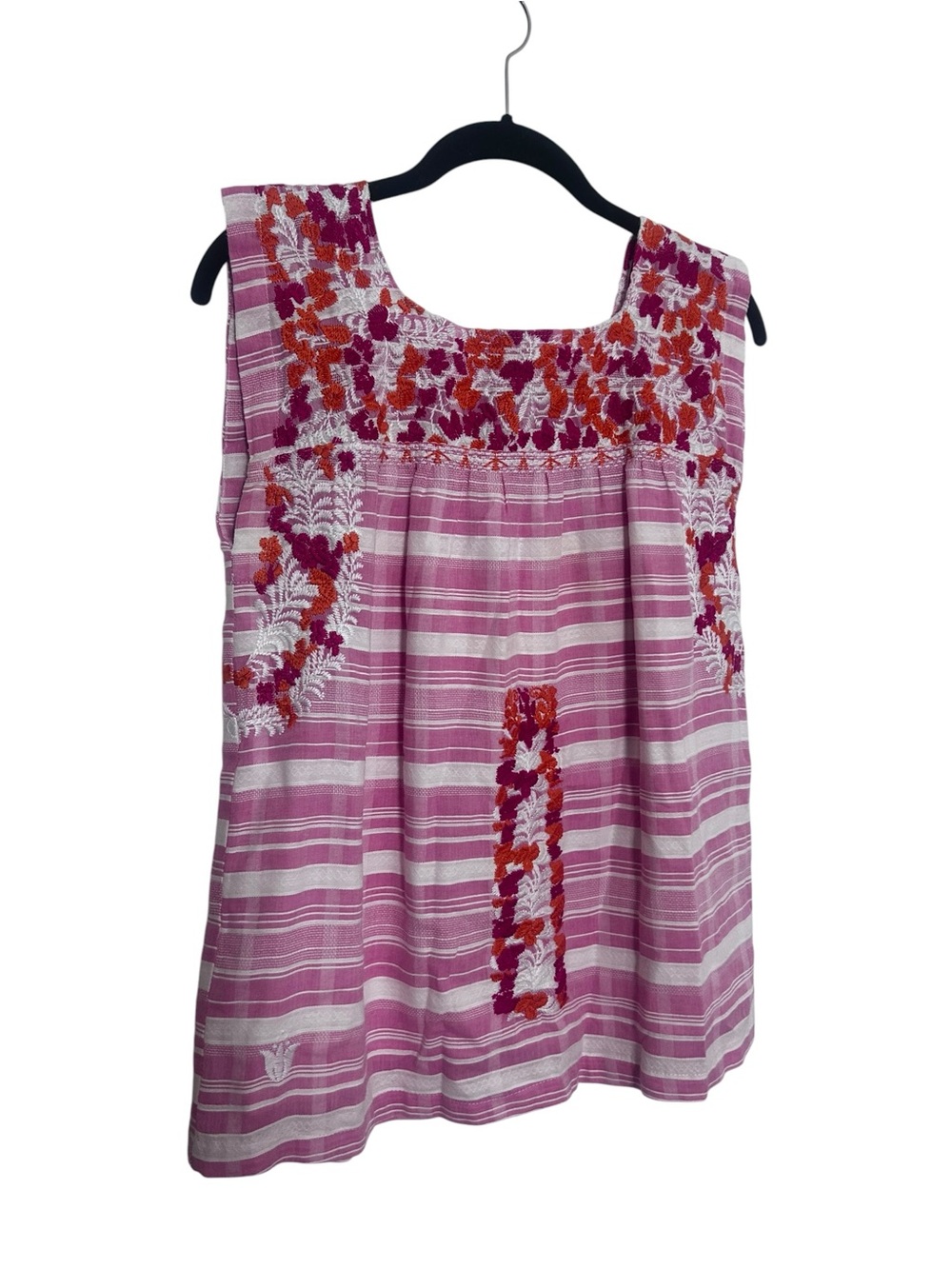 J.Marie Ainsley Embroidered Striped Sleeveless Top XS Pink Boho Blouse